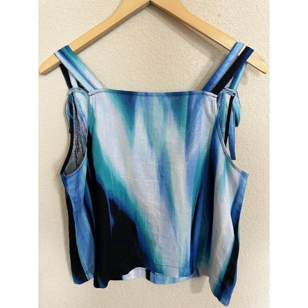 DKNY Women's Top S Linen Blue Navy Tank Cami Casual Modern Beach Vacation Basic